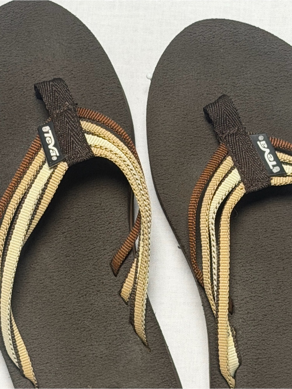 Teva Brown Flip Flop Sandals with Tan and Cream Straps (E0019) - Picture 3 of 4